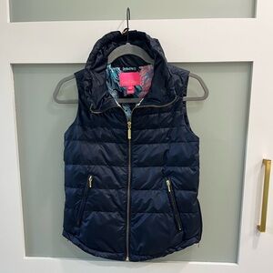 Lilly Pulitzer Palm Paradise puffer vest, navy, size XXS